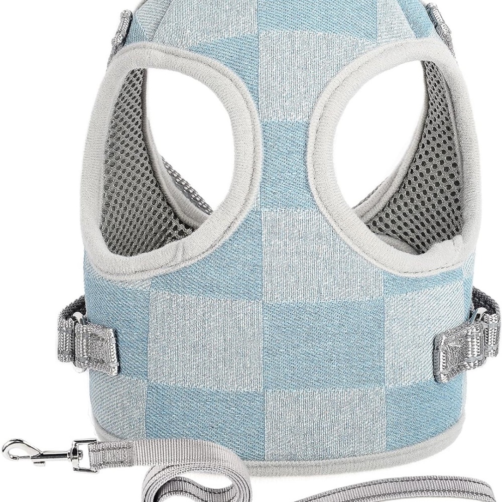 NWT Dog Harness with leash (Denim Plaid+Leash, X-Small)